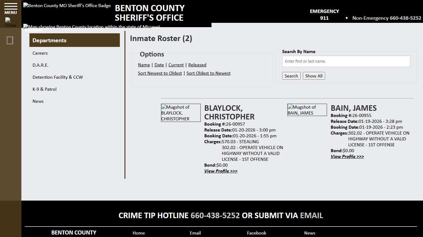 Inmate Roster - Released Inmates Booking Date Descending - Benton County MO Sheriff’s Office